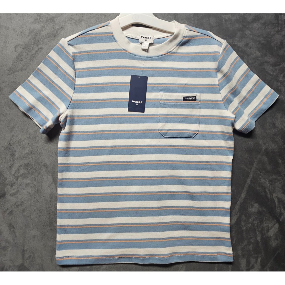 Parke Target Striped Pocket Tee Light Blue Orange White PCD004M Mens S New